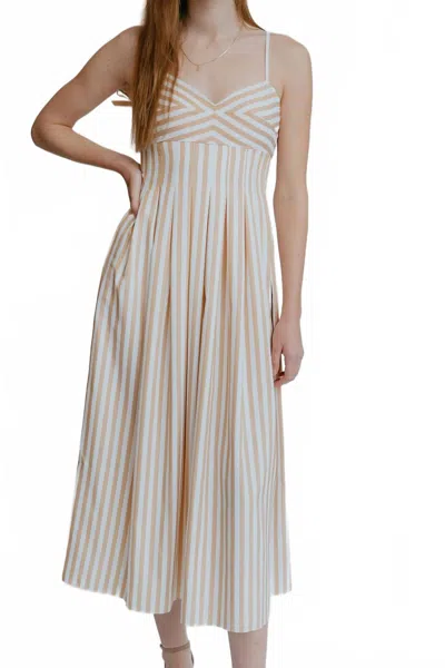 Saylor Vanessa Midi Dress In Sand/cream Stripe In Neutral
