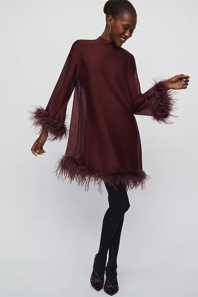 Saylor Vanya Faux Feather Mini Dress In Brown