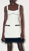 Saylor Velma Tweed Feather Dress In Black And White In Multi