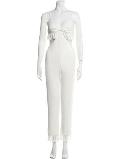 Pre-owned Saylor V-neck Jumpsuit In White