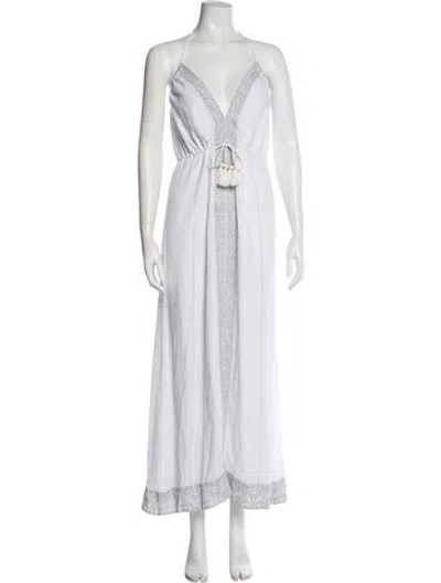 Pre-owned Saylor V-neck Long Dress In White