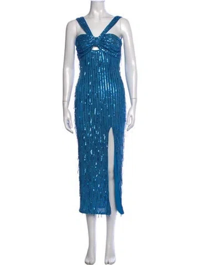Pre-owned Saylor V-neck Midi Length Dress In Blue