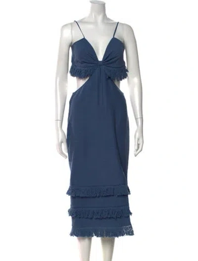 Pre-owned Saylor V-neck Midi Length Dress In Blue