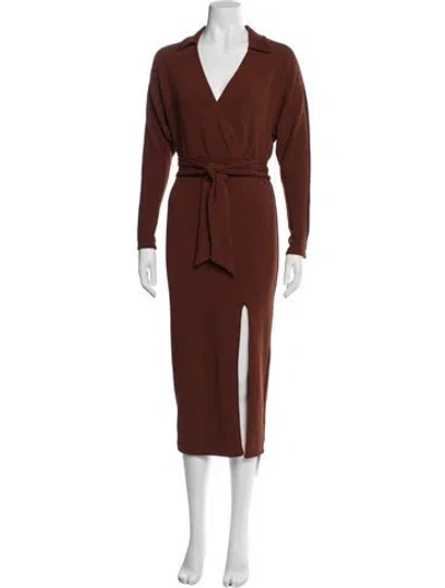 Pre-owned Saylor V-neck Midi Length Dress In Brown