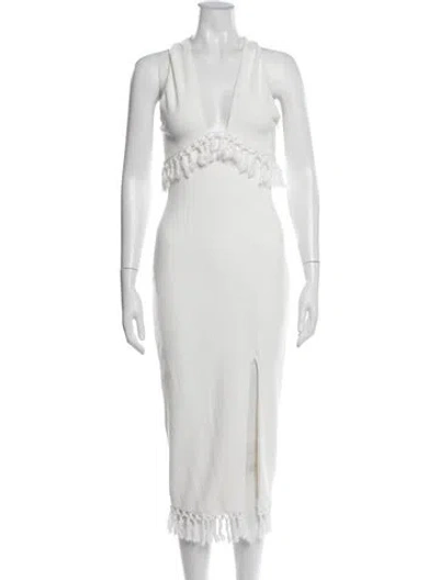 Pre-owned Saylor V-neck Midi Length Dress In Neutrals