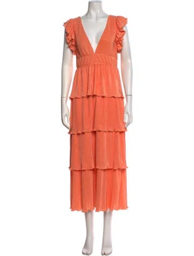 Pre-owned Saylor V-neck Midi Length Dress In Orange
