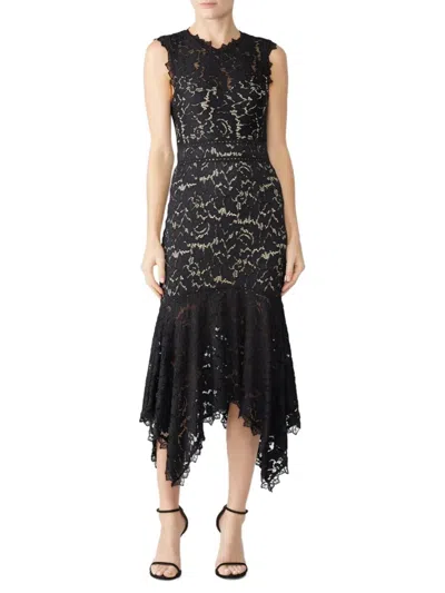 Saylor Women's Asymmetric Hem Lace Midi Dress In Black