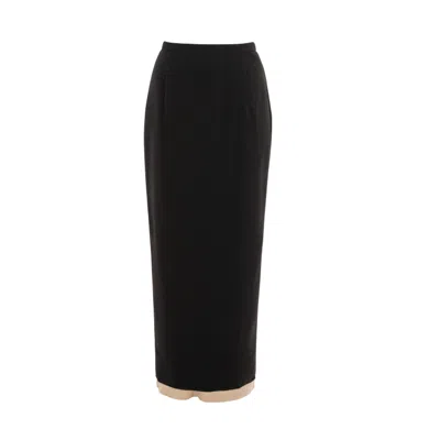 Sazha Women's Black / Neutrals Black Maxi Pencil Skirt With Raw Hem In Blue