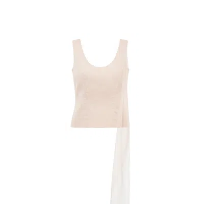 Sazha Women's Neutrals Beige Deconstructed Cotton Blouse With Silk Organza Drape