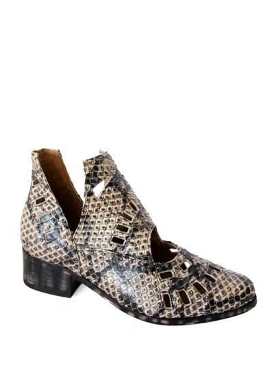Sbicca Women's Reedy Cut Out Ankle Snakeskin Boot In Taupe Leather In Multi