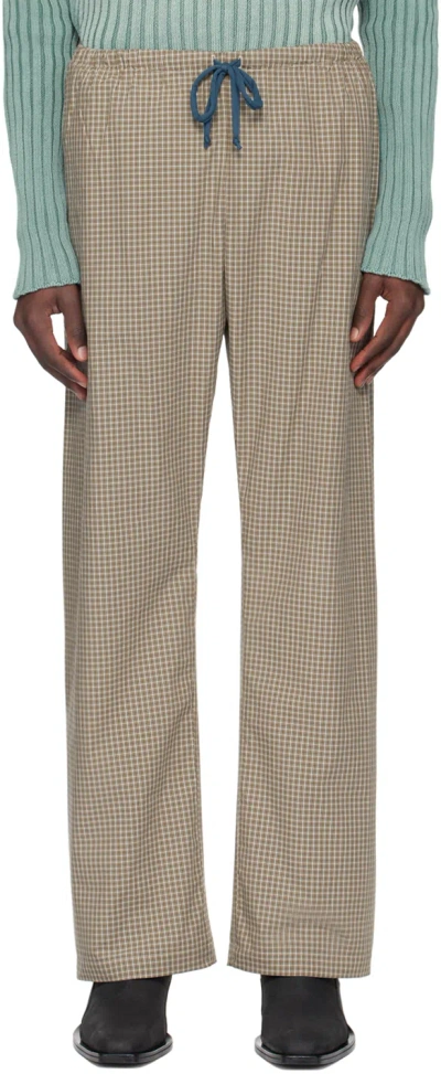 Sc103 Brown Drawstring Trousers In Crop