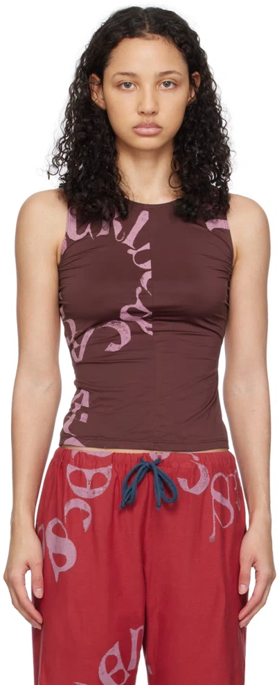Sc103 Burgundy Crescent Tank Top In Prune