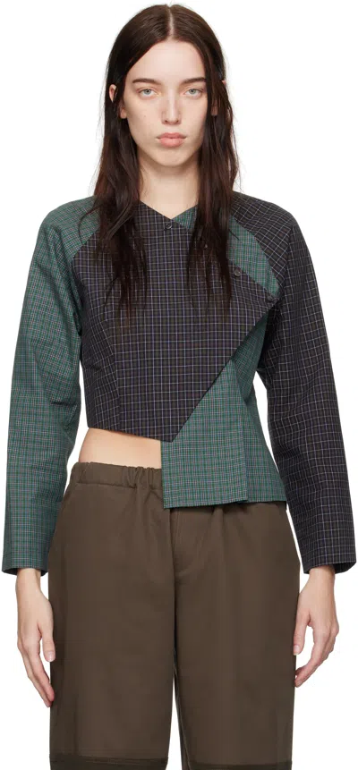 Sc103 Navy & Green Peak Blouse In Nebula