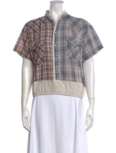 Pre-owned Sc103 Plaid Print Short Sleeve Button-up Top In Multi