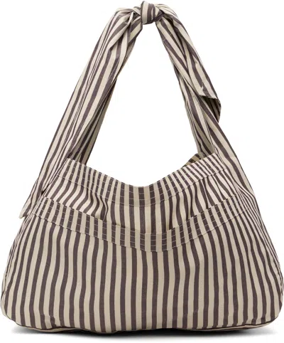Sc103 Taupe & Off-white Cocoon Sac Bag In Net