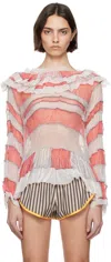 Sc103 White & Pink Riddle Blouse In Pedal