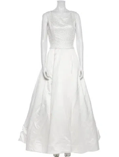 Pre-owned Scaasi Boutique Bateau Neckline Long Dress In White