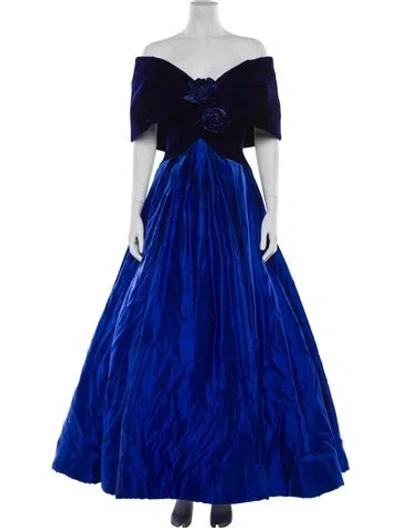 Pre-owned Scaasi Boutique Colorblock Pattern Long Dress In Blue