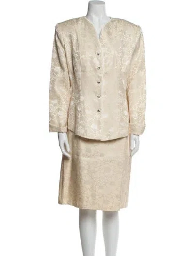 Pre-owned Scaasi Boutique Floral Print Crystal Embellishments Skirt Set In Neutral