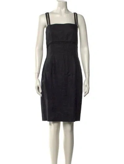 Pre-owned Scaasi Boutique Linen Knee-length Dress In Black