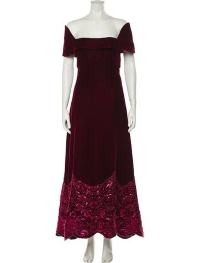Pre-owned Scaasi Boutique Off-the-shoulder Long Dress In Red