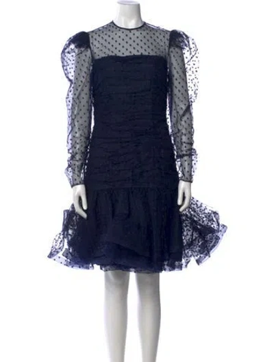 Pre-owned Scaasi Boutique Polka Dot Print Mini Dress In Blue