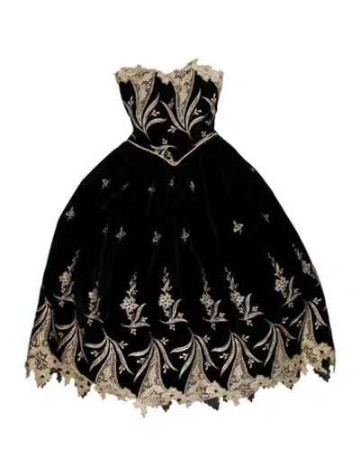 Pre-owned Scaasi Boutique Printed Midi Length Dress In Black