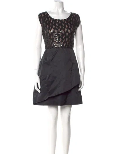 Pre-owned Scaasi Boutique Scoop Neck Mini Dress In Gray