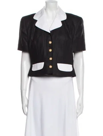 Pre-owned Scaasi Boutique Silk Colorblock Pattern Jacket In Black