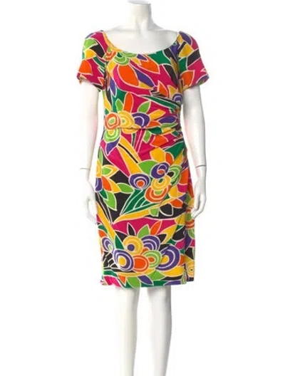 Pre-owned Scaasi Boutique Silk Knee-length Dress In Multi
