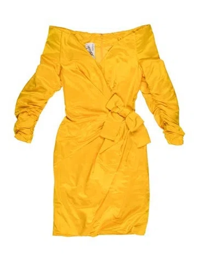 Pre-owned Scaasi Boutique Silk Knee-length Dress In Yellow