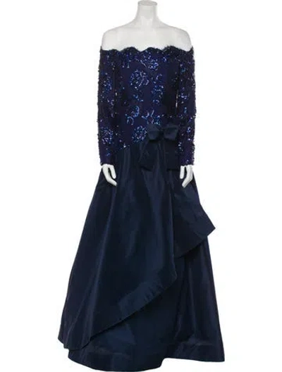 Pre-owned Scaasi Boutique Strapless Long Dress In Blue