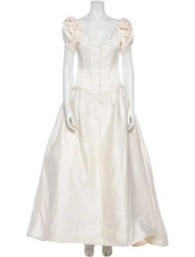 Pre-owned Scaasi Boutique Vintage Long Dress In Neutral