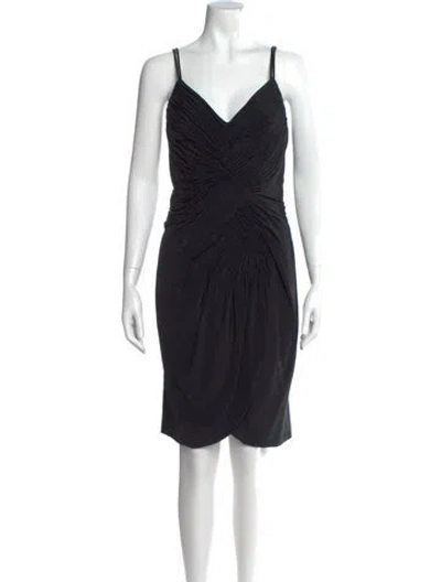 Pre-owned Scaasi Boutique V-neck Knee-length Dress In Black