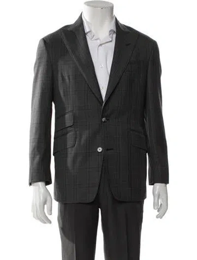 Pre-owned Scabal® Plaid Print Blazer In Gray