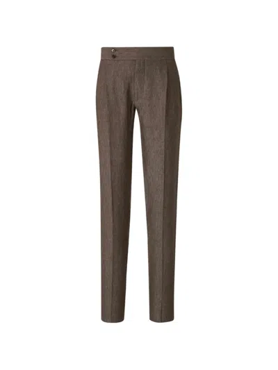 Scabal® Pleated Side-adjuster Trousers In Brown