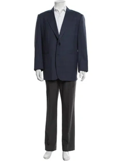 Pre-owned Scabal® Wool Plaid Print Blazer In Blue