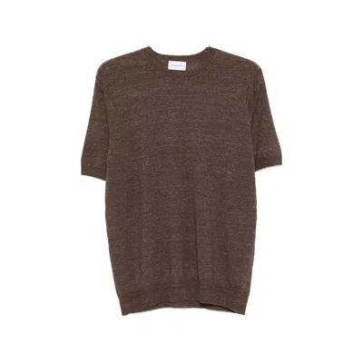 Scaglione Crew Neck Cotton-linen T-shirt In Brown