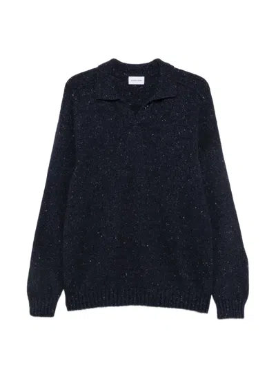 Scaglione Flecked Polo-collar Sweater In Blue