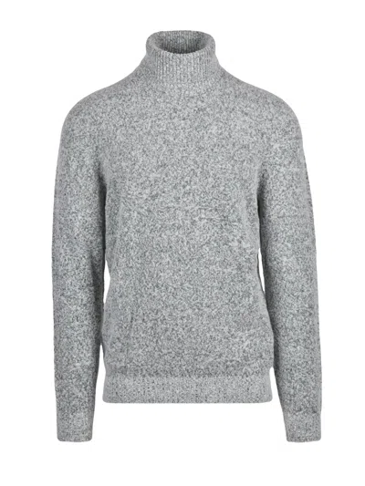 Scaglione High-neck Merino Wool Sweater With Textured Knit In Gray