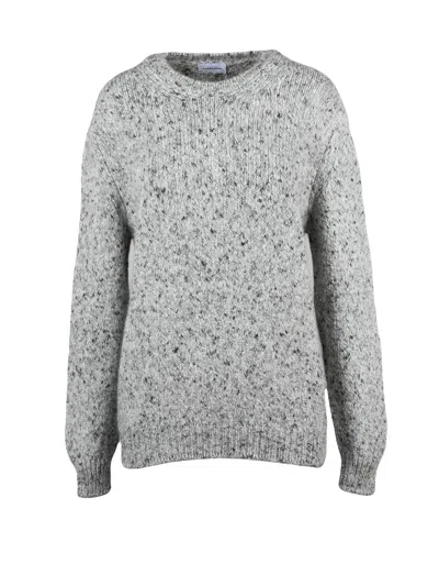 Scaglione Light Grey Textured Alpaca-blend Crewneck Sweater In Gray