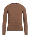 Scaglione Man Sweater Camel Size S Merino Wool In Beige