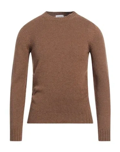 Scaglione Man Sweater Camel Size S Merino Wool In Beige