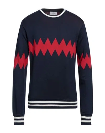 Scaglione Man Sweater Navy Size L Cotton, Polyamide In Navy Blue