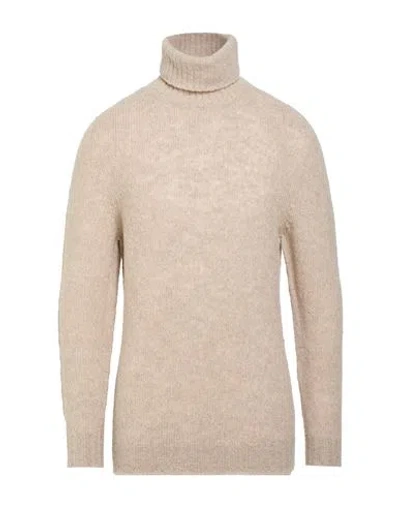 Scaglione Man Turtleneck Beige Size L Merino Wool, Cashmere, Polyamide In Sand