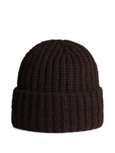 Scaglione Ribbed-knit Beanie Hat In Brown