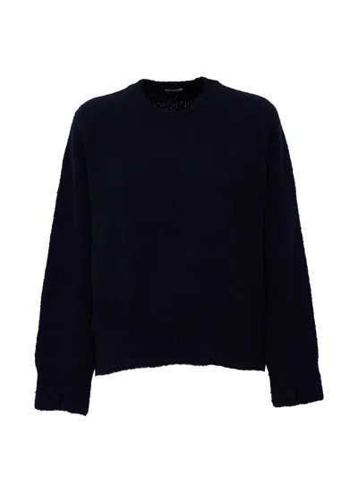 Scaglione Round-neck Curved-hem Sweater In Blue