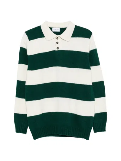 Scaglione Striped Wool Polo Shirt In Green