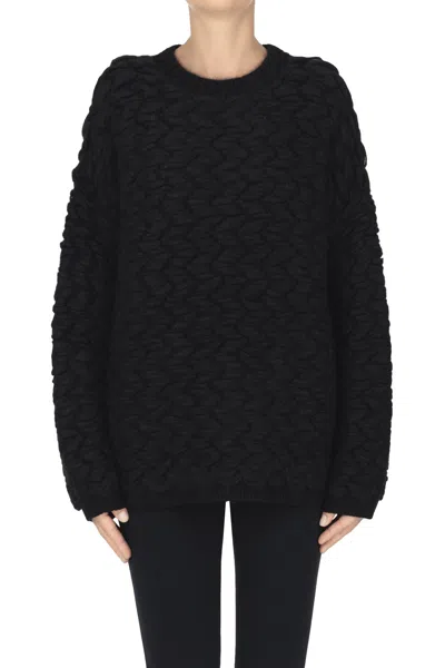 Scaglione Woven Chunky Knit Pullover In Black