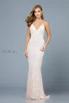 Scala 48557 Fitted Long Sequin Wedding Dress In White